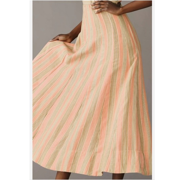 Anthropologie Maeve Square-Neck Tie-Back Maxi Dress Pink Stripe Linen Size 6 - Picture 13 of 16